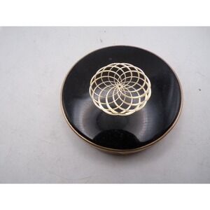 Vintage Margaret Rose England Black Enamel Gold Spirograph Powder Compact MCM
